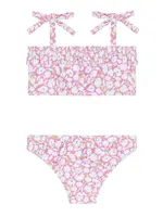 Minnow ruffle bandeau bikini w/ tie straps