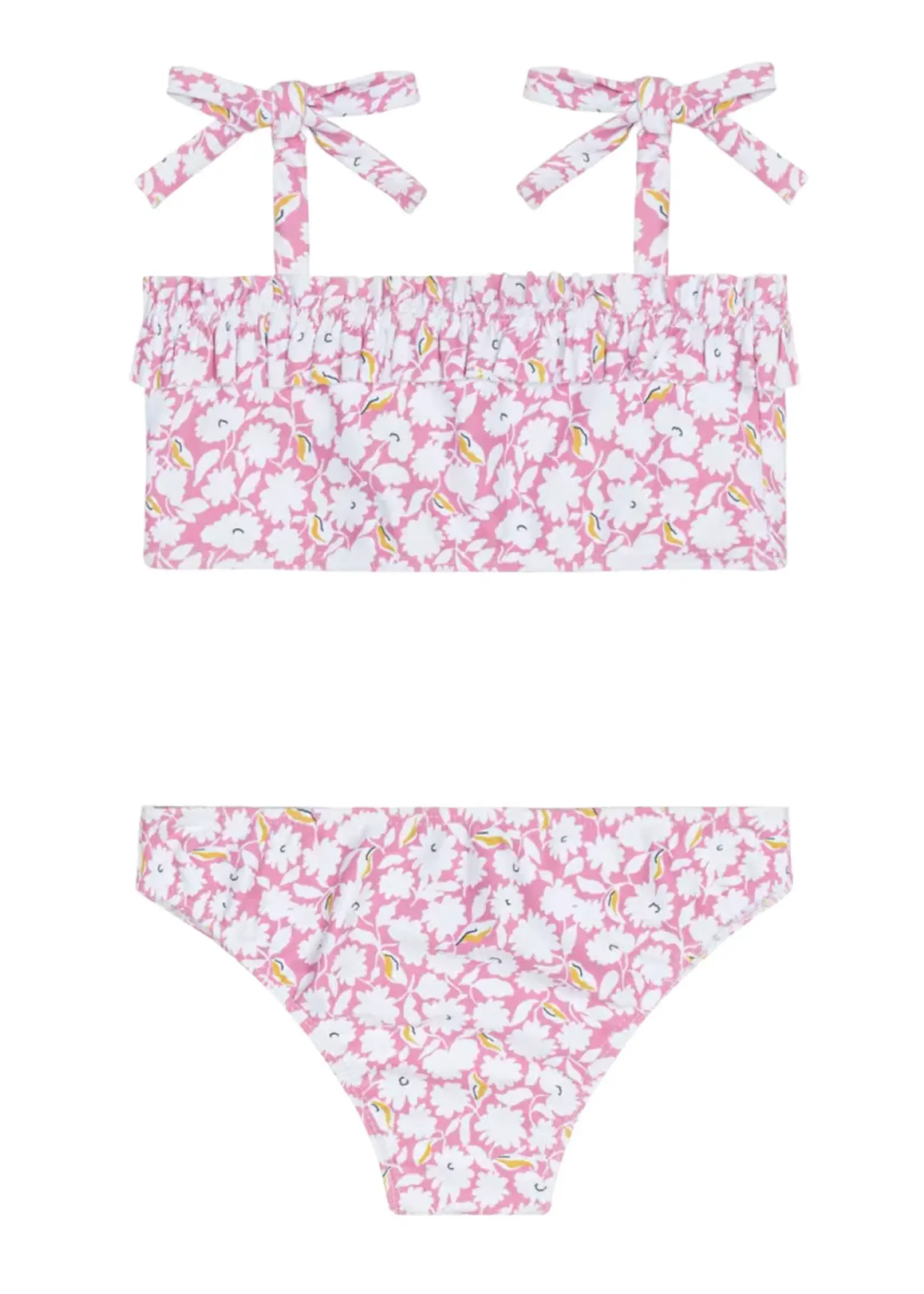 Minnow ruffle bandeau bikini w/ tie straps