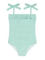 Minnow ruffle front tie strap one piece