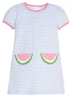 Little English Applique Pocket T-Shirt Dress