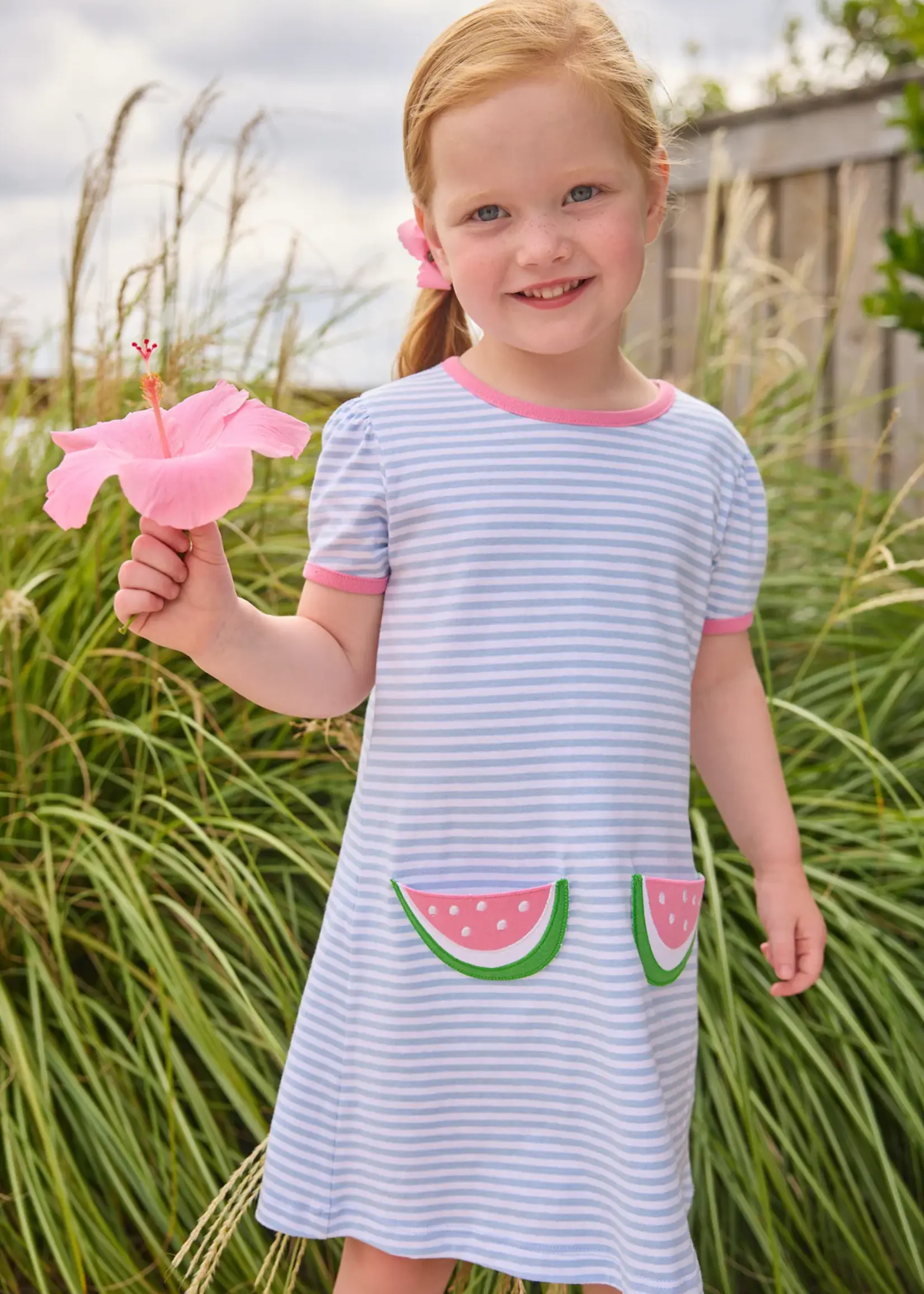 Little English Applique Pocket T-Shirt Dress