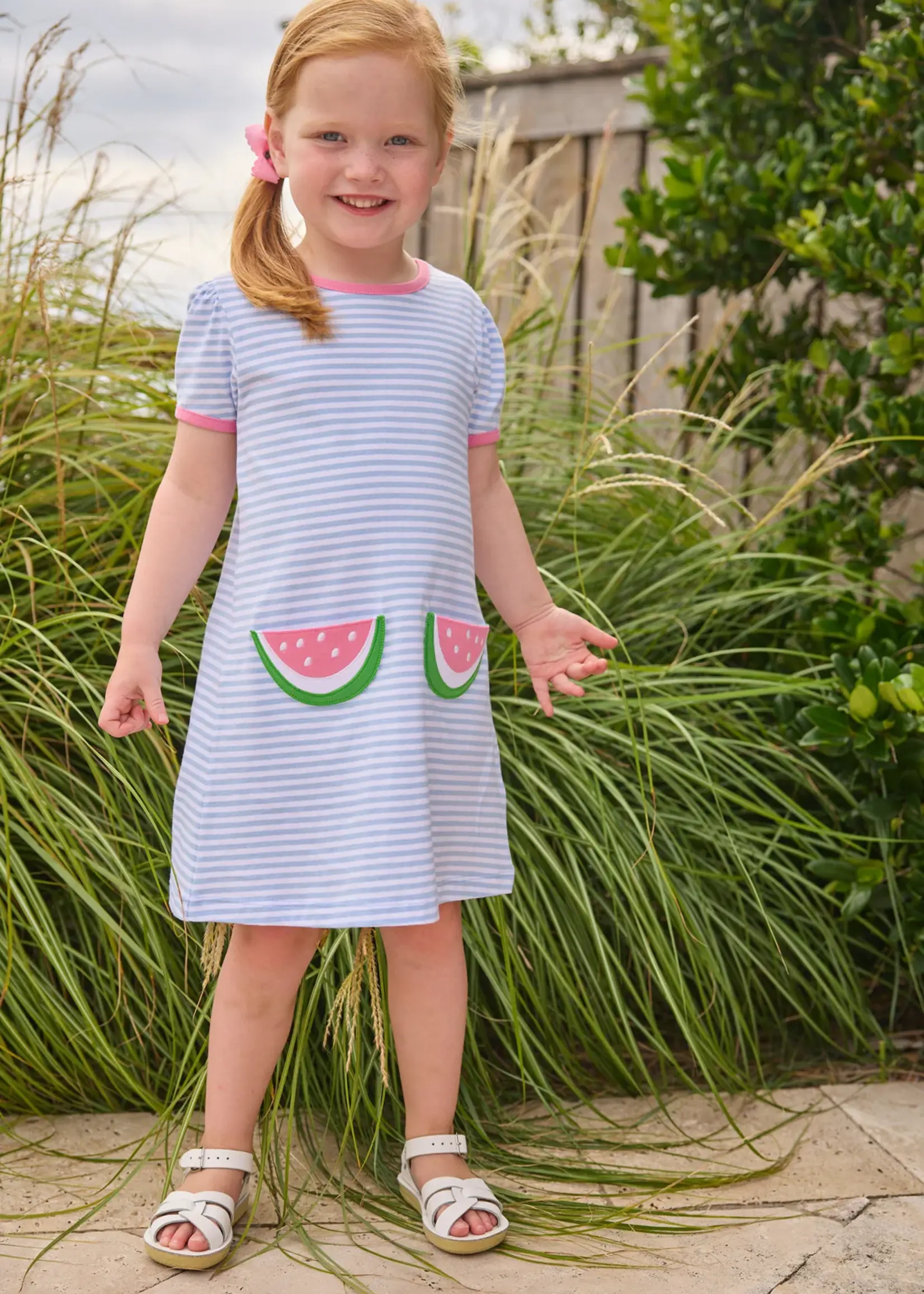 Little English Applique Pocket T-Shirt Dress