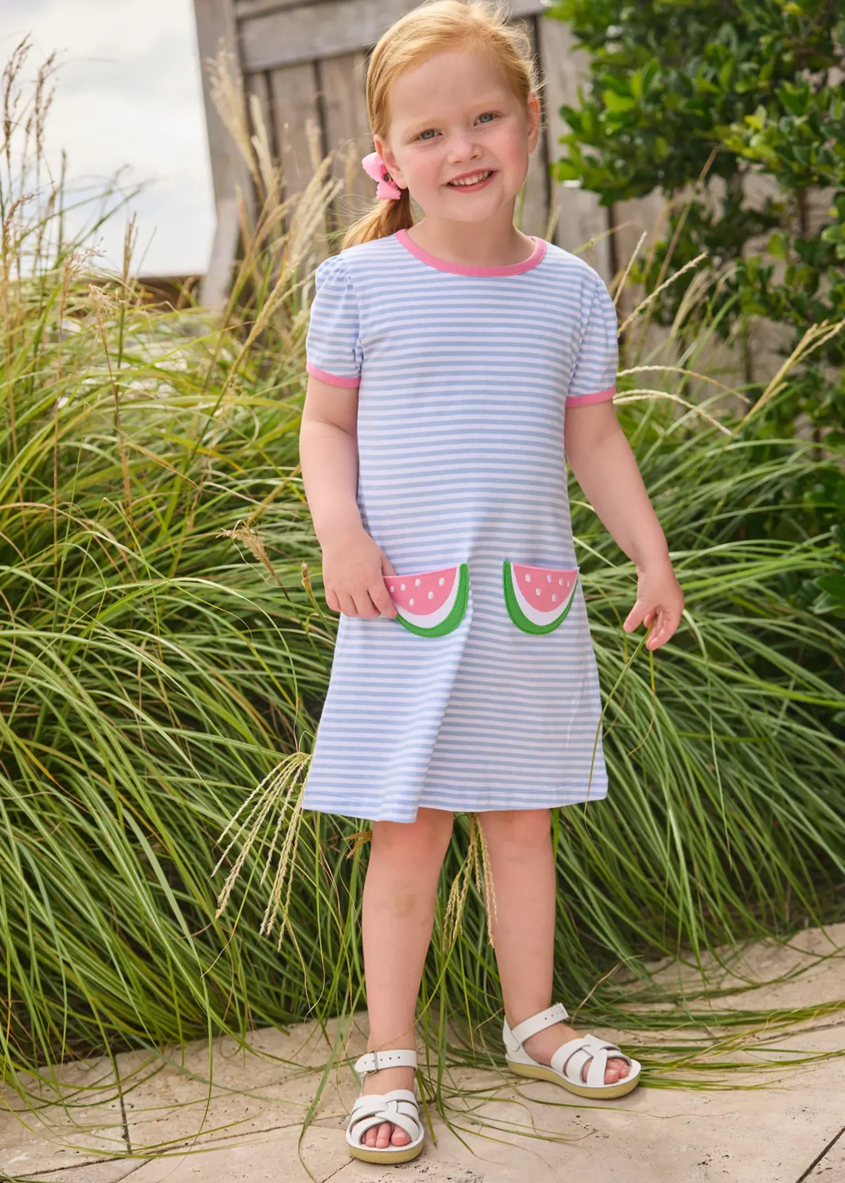 Little English Applique Pocket T-Shirt Dress