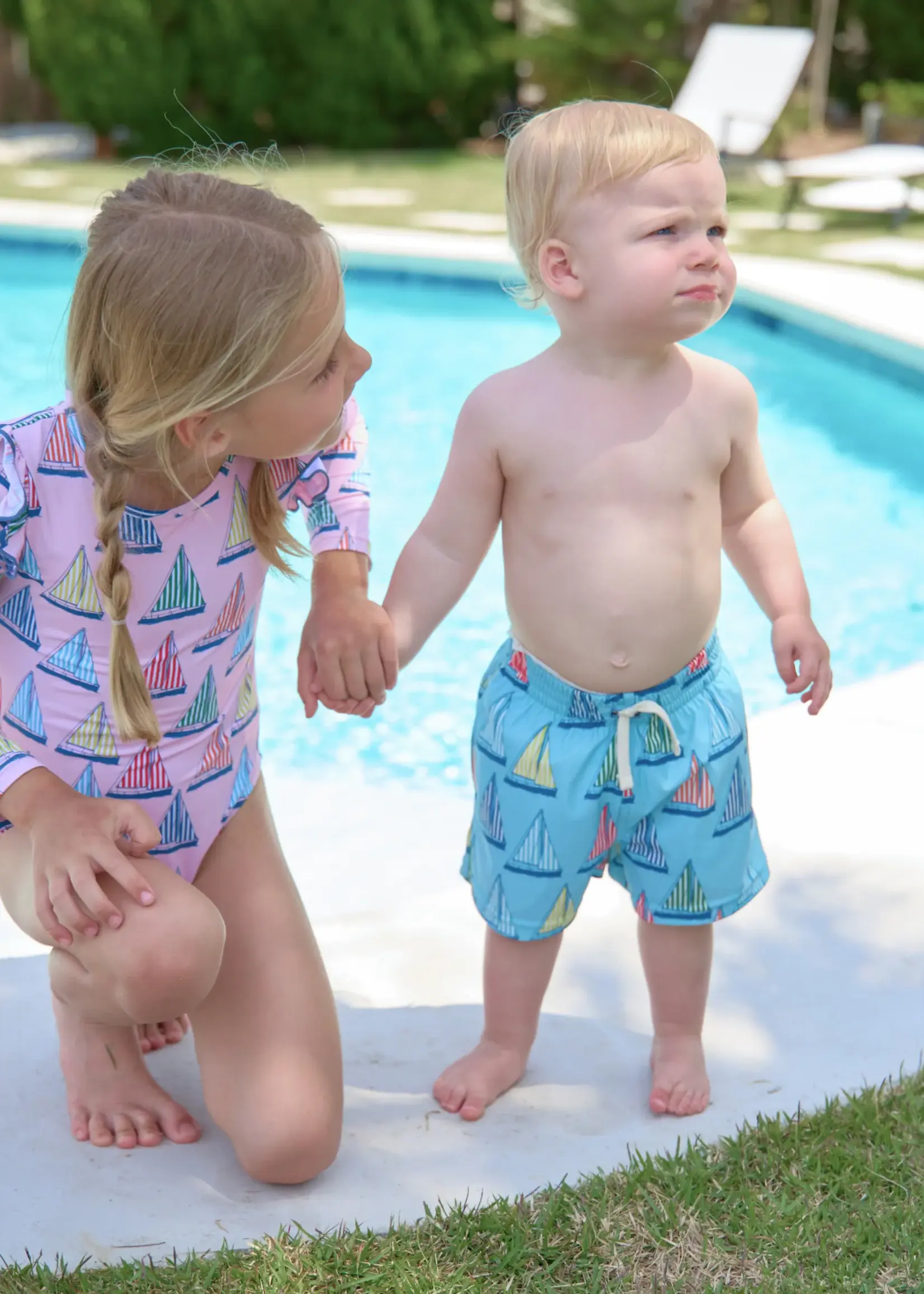 Pink Chicken baby boys swim trunk