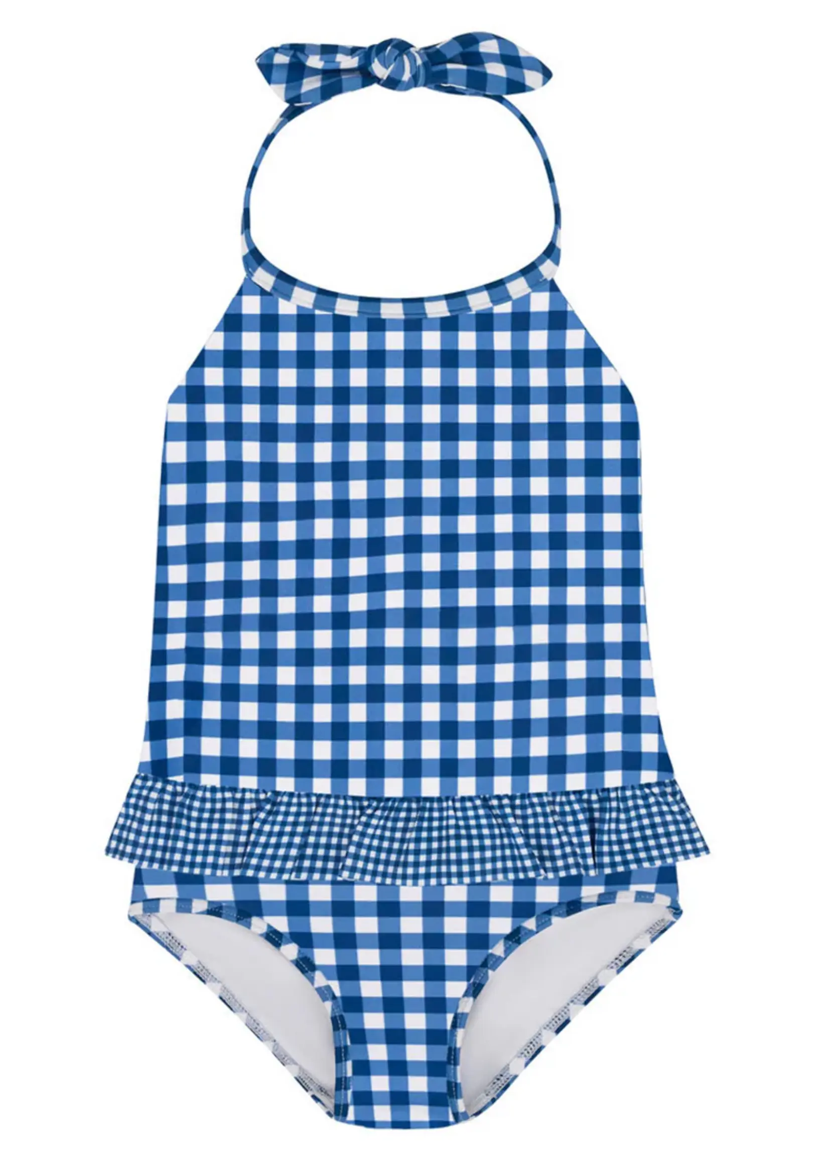 Minnow ruffle halter one piece