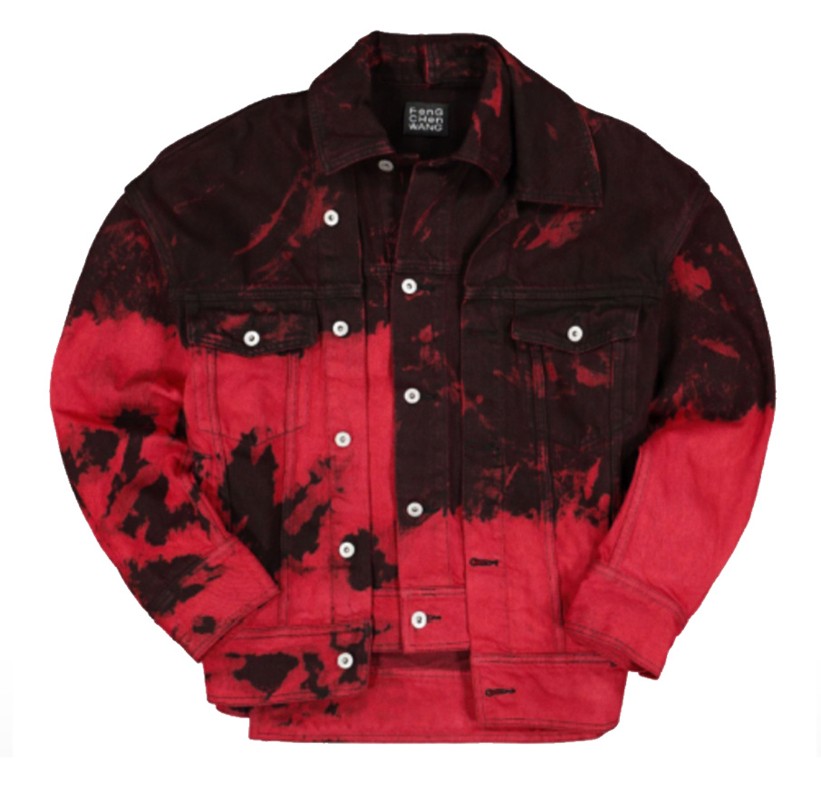 red acid wash denim jacket