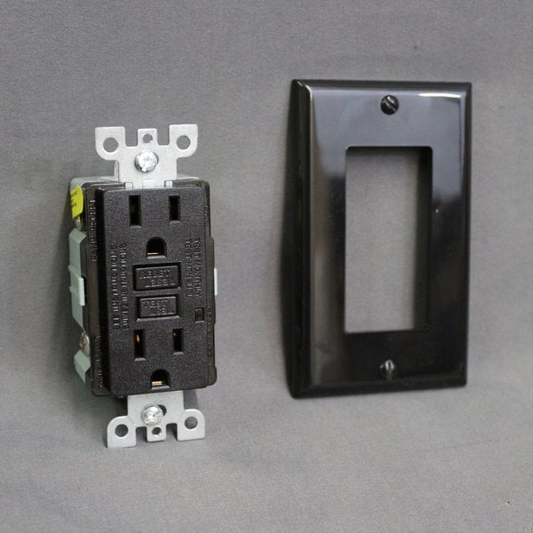 RV Designer S807 AC Dual Black GFCI Outlet with Cover Plate 