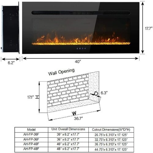 Fireplace Electric 40" Covenant No Remote