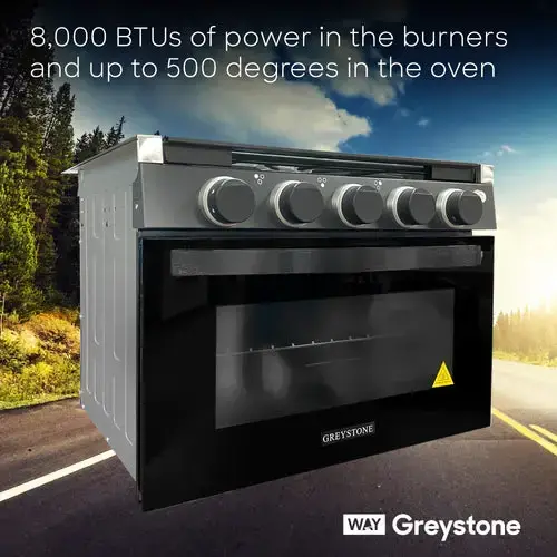 Greystone GreyStone 17" 3 Burner Range/Oven with Folding Glass Cover