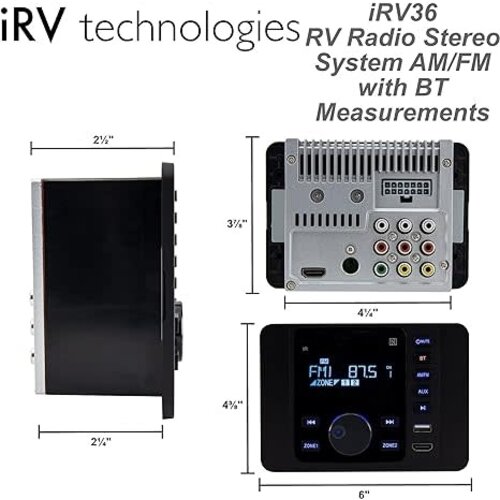 Furrion iRV36 TECHNOLOGIES 2 ZONE RADIO *S6 W/ Bluetooth w/o remote