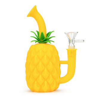 LIT LIT Silicone 7" Tall Yellow Pineapple Water Pipe W/Glass Pull-Out
