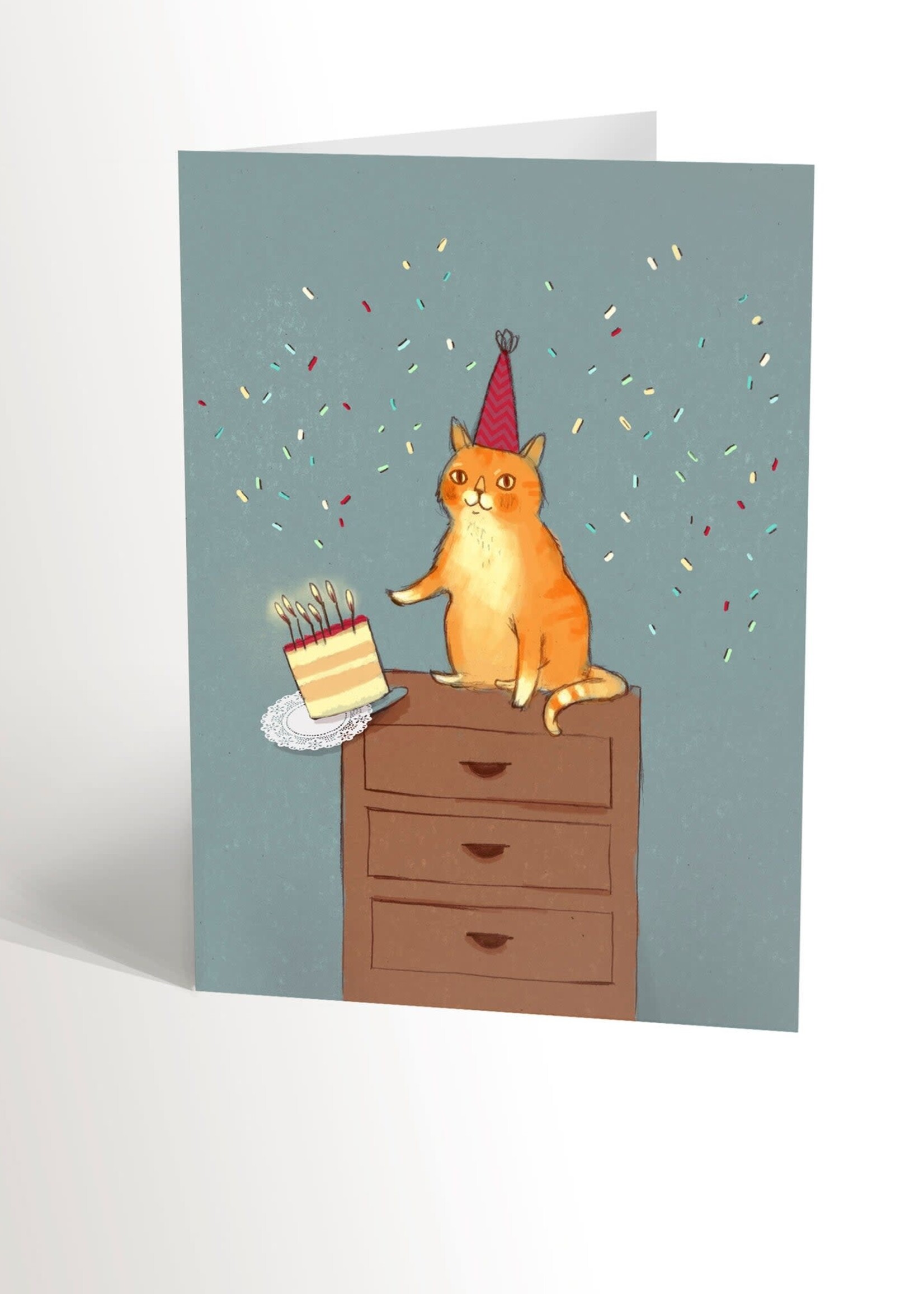 Orange Cat Pushing Cake