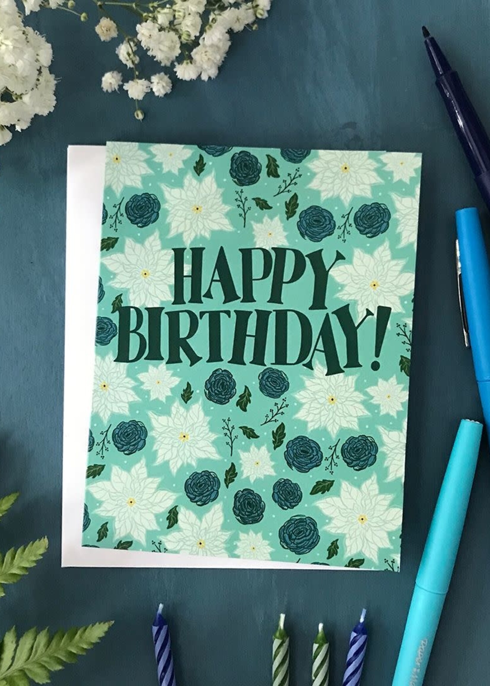 Cara Rowlands Happy Birthday Blue Flowers