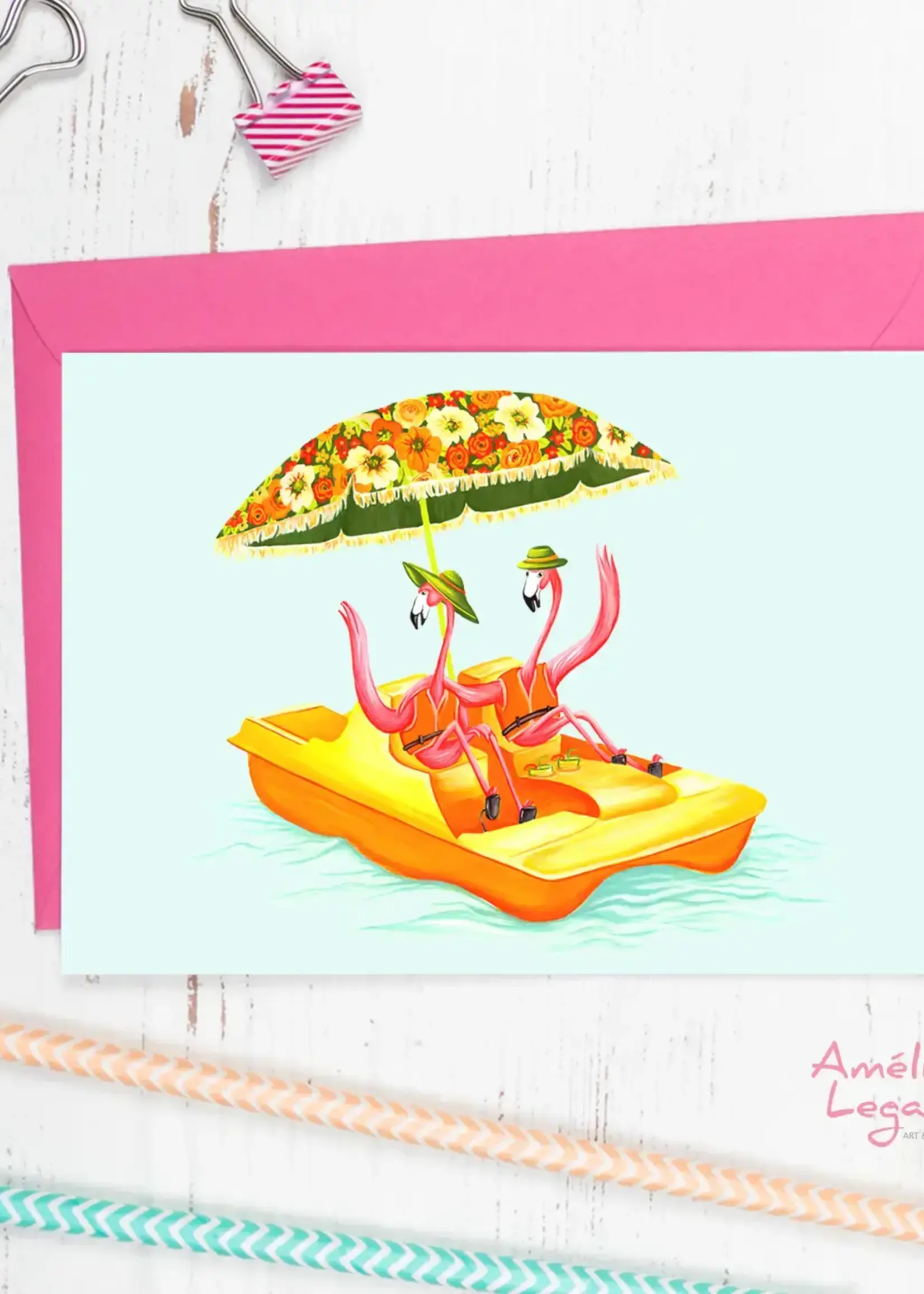 Amelie Legault Flamingos in a Pedal Boat