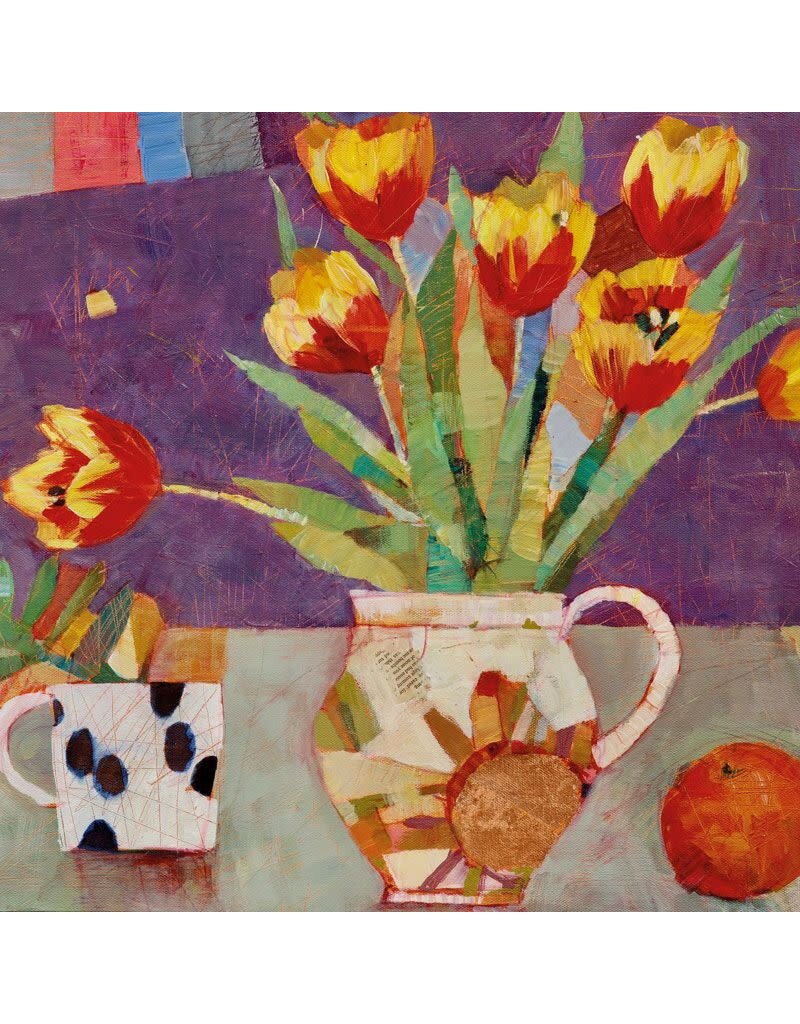 Dry Red Press Tulips, Oranges and Stoneare Jug