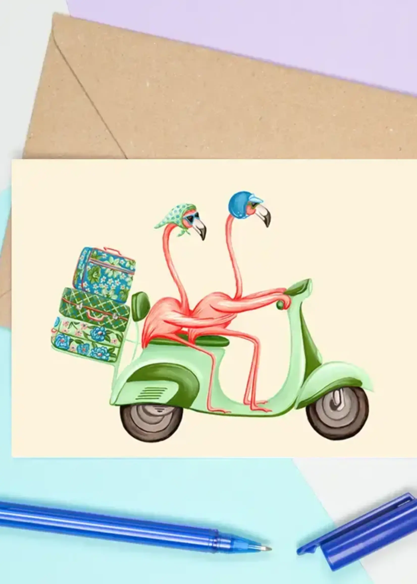 Amelie Legault Flamingos on a Vespa