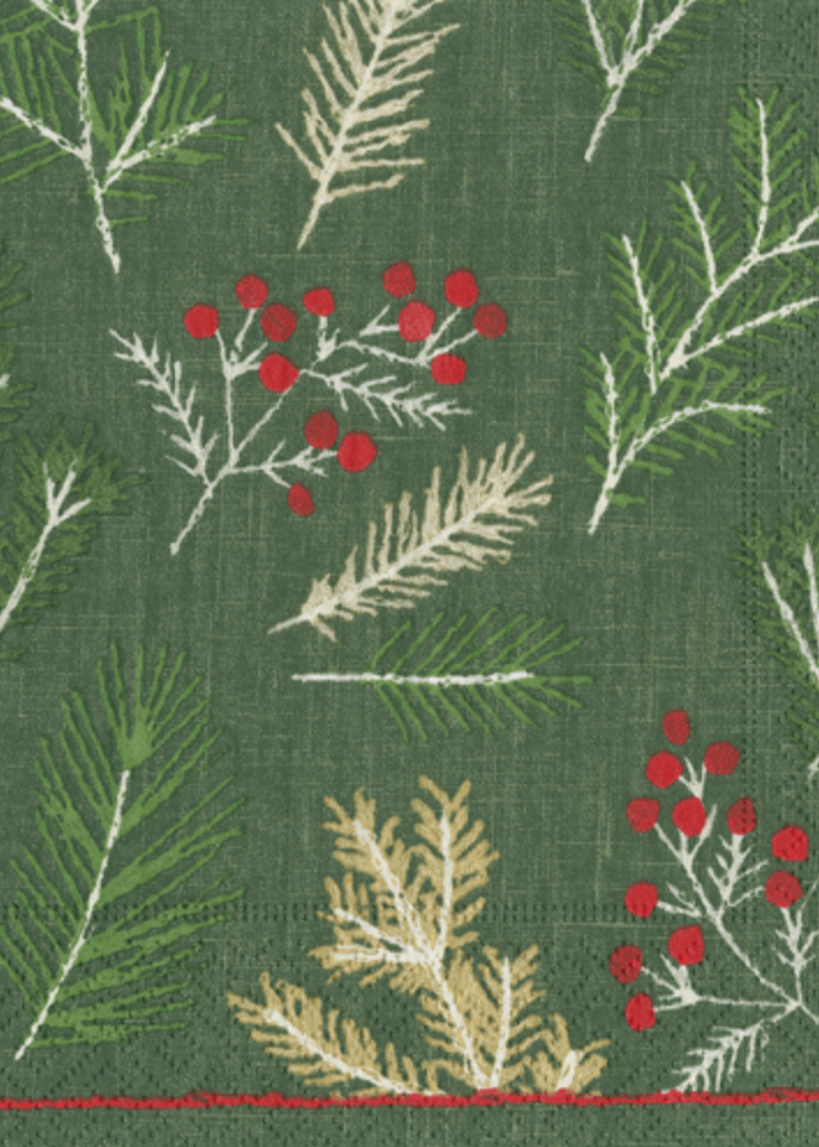 Caspari Cocktail Napkins Sprigs And Berries Evergreen