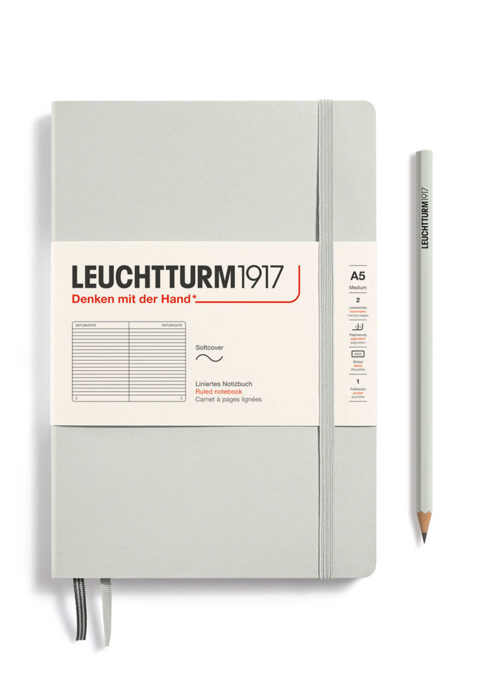 Leuchtturm Leuchtturm1917 A5 Softcover, Ruled, Light, Grey