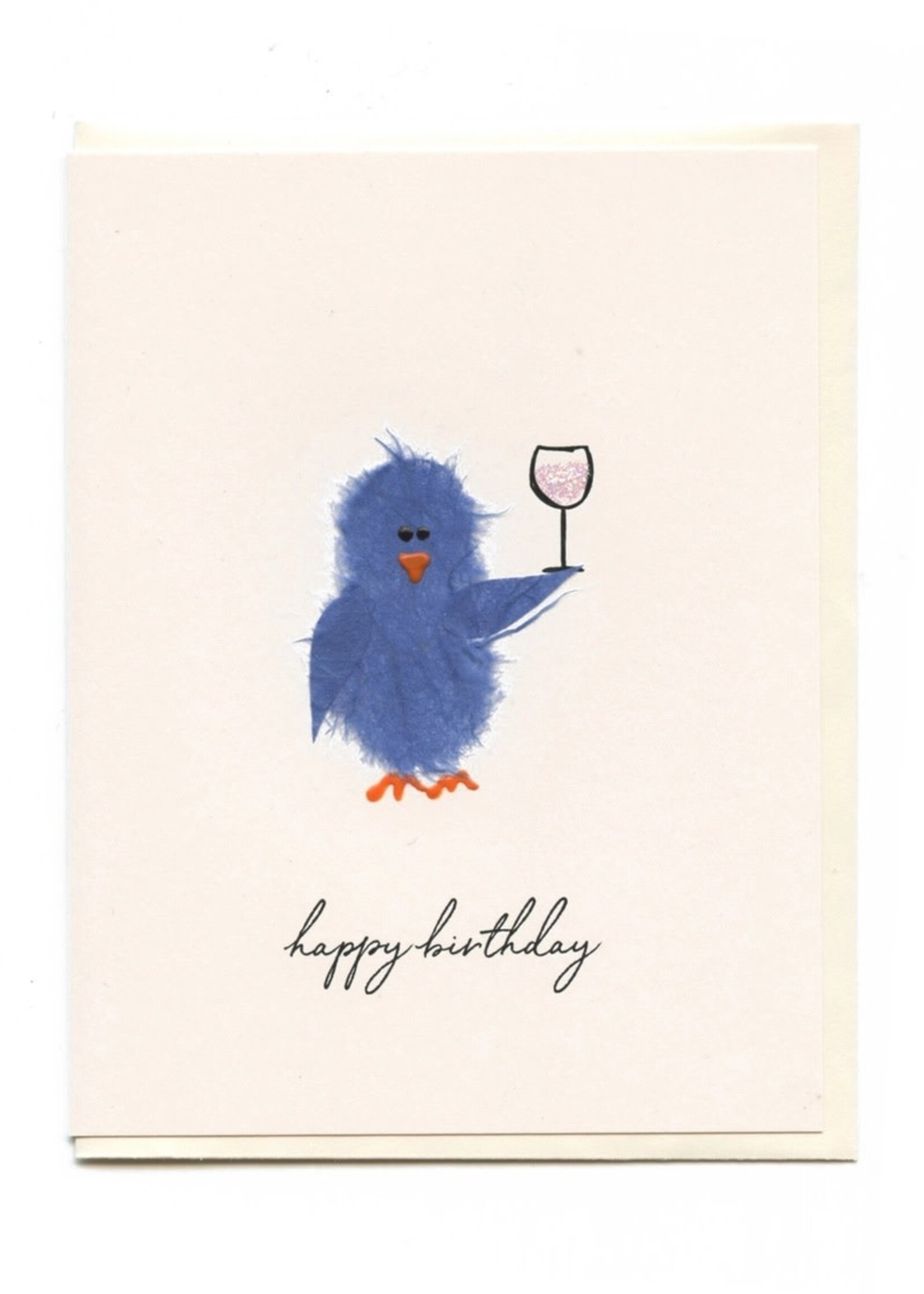 Happy Birthday ~ Blue Bird with Wine
