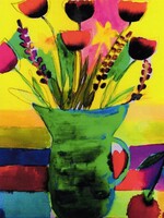 nathalie champagne Flowers in a Green Vase