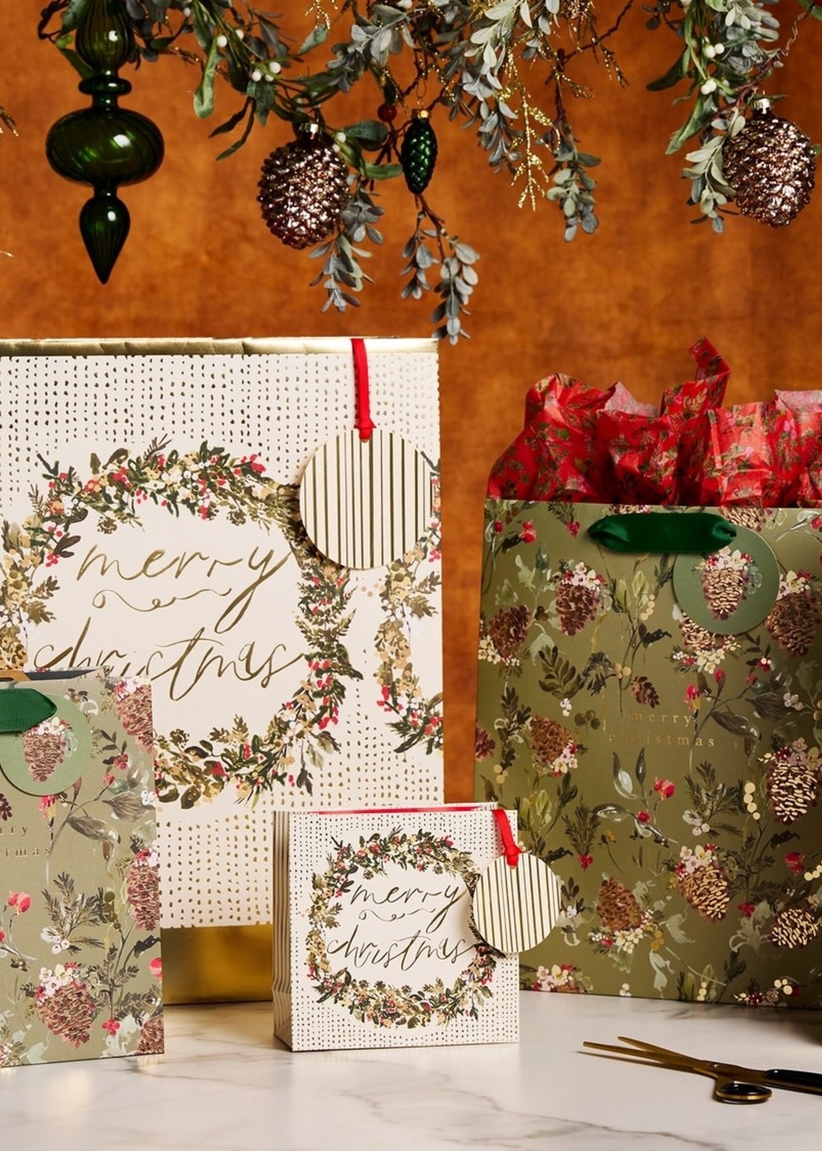 glick Holiday Gift Bag - Pretty Pinecones (Medium)