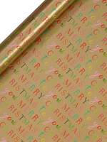 glick Holiday Roll Wrap - Gold Merry Christmas