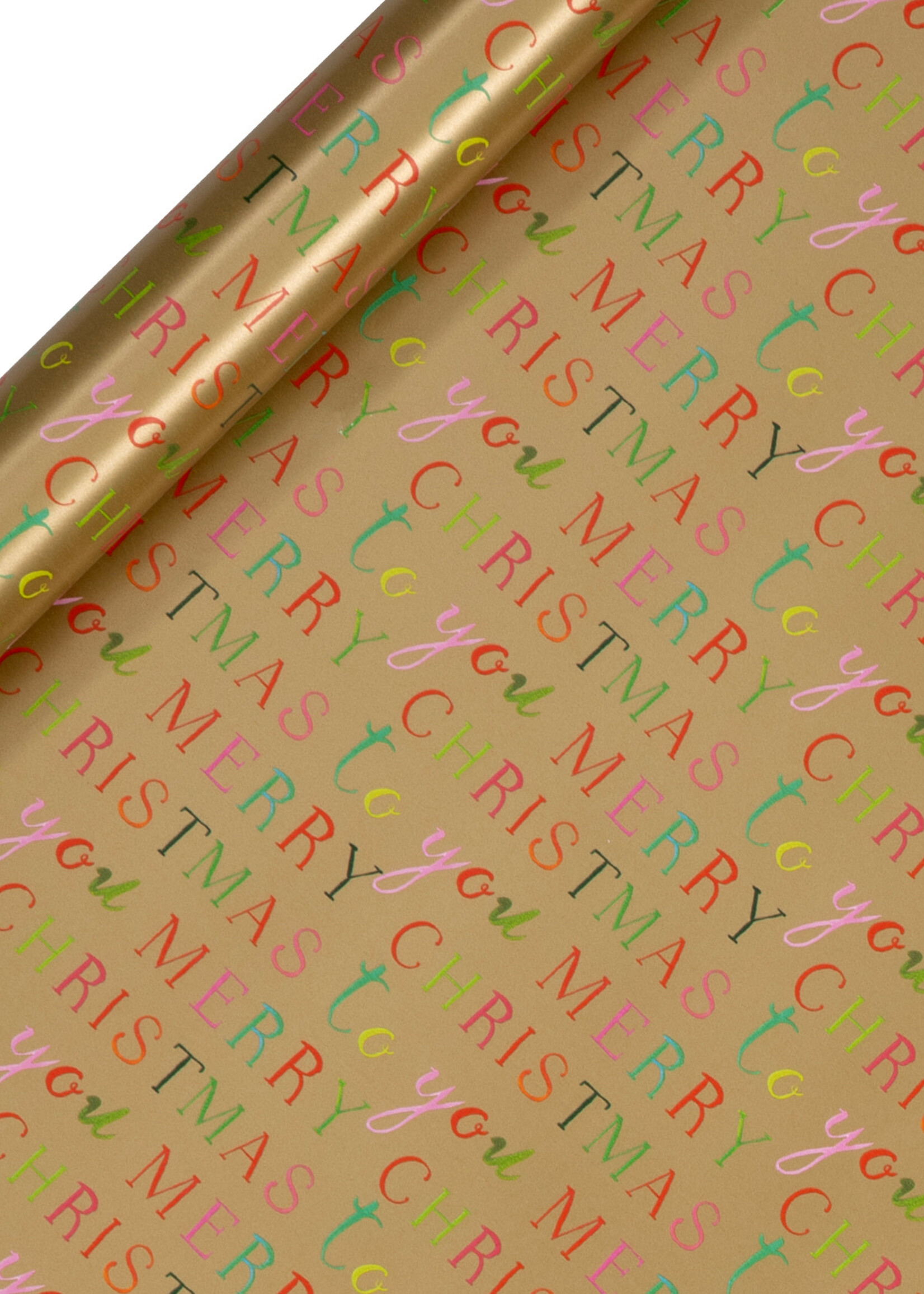 glick Holiday Roll Wrap - Gold Merry Christmas