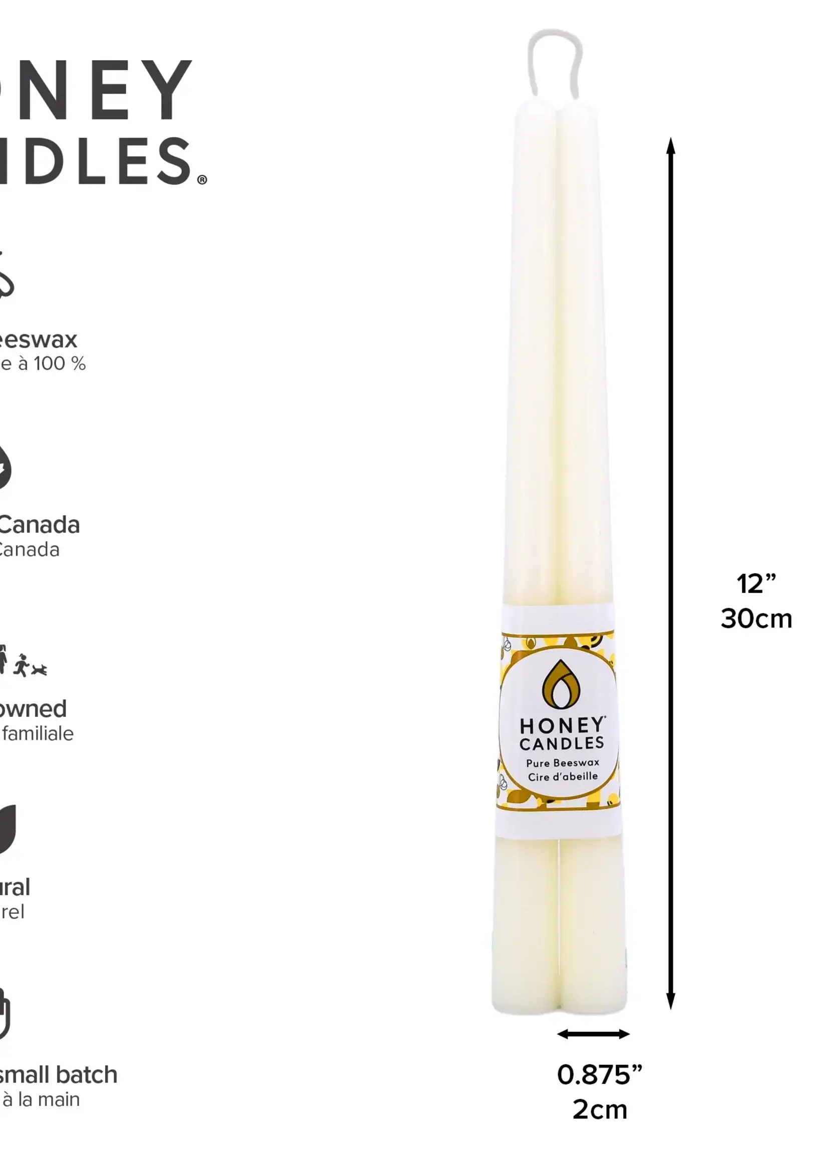 12 inch Beeswax Taper Candle - Pearl