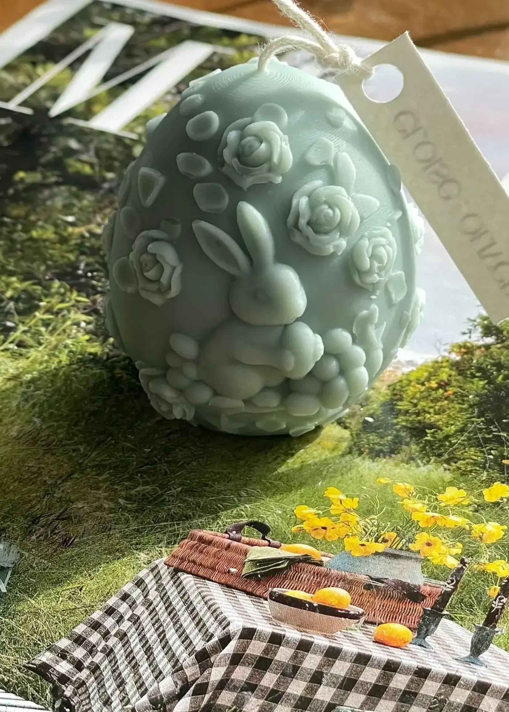 Eloise & Oliver Bunny Meadow Egg Candle - Blue