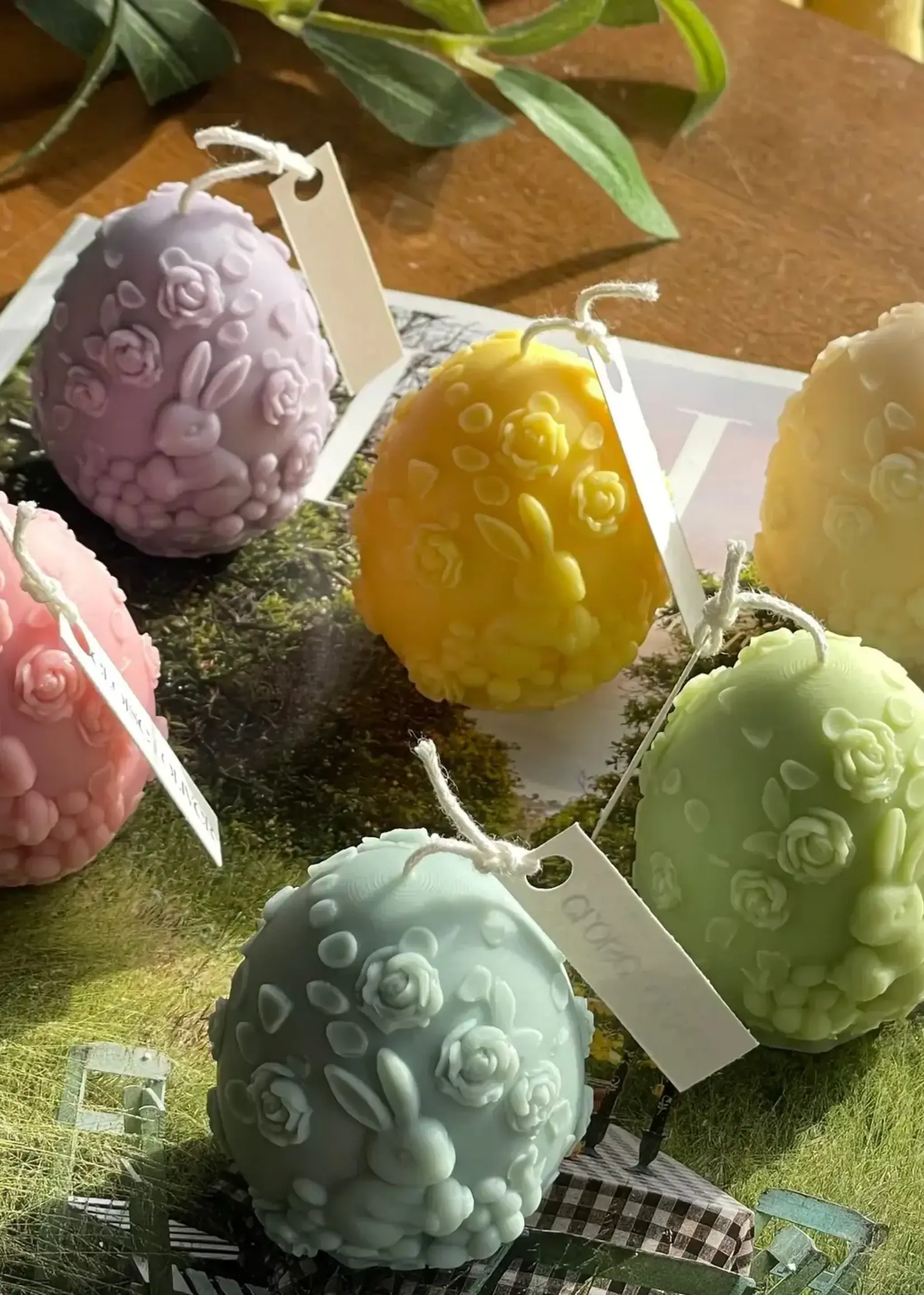 Eloise & Oliver Bunny Meadow Egg Candle - Blue