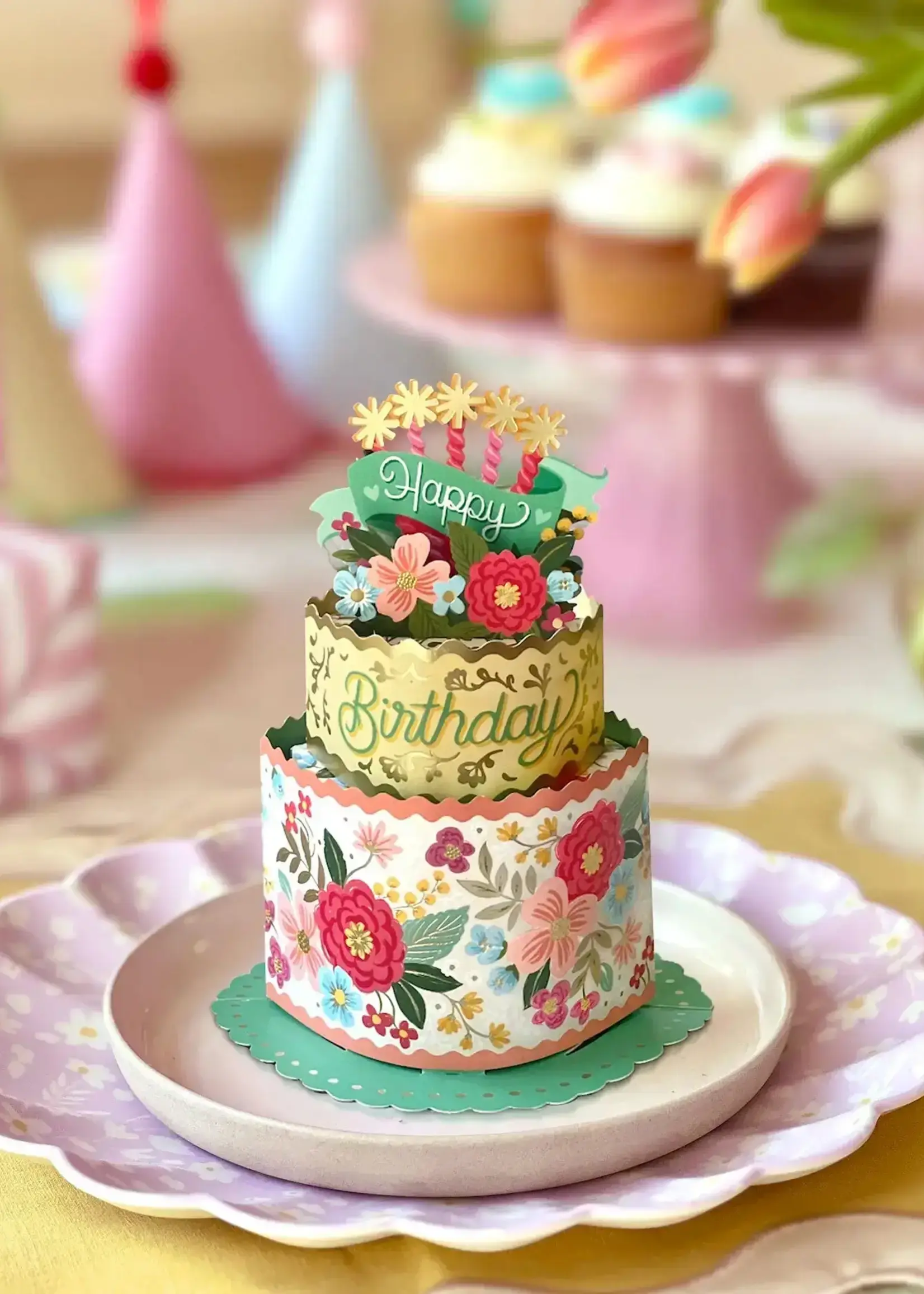 Fresh Cut Flowers Mini Pop-Up Card - Blooming Birthday Cake