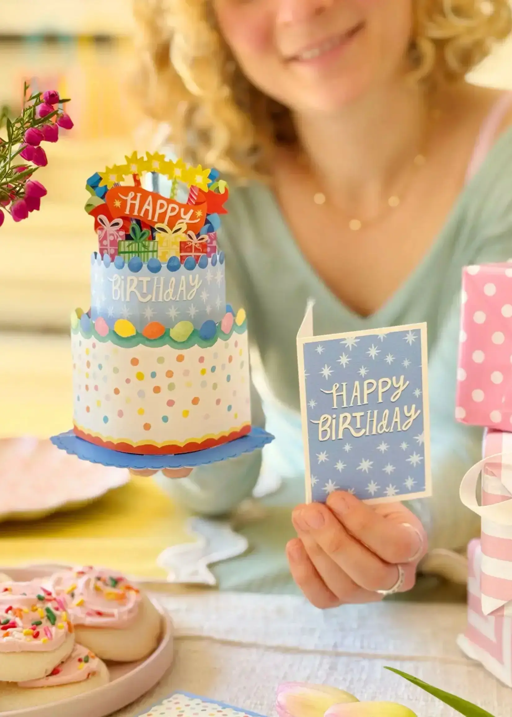 Fresh Cut Flowers Mini Pop-Up Card - Confetti Birthday Cake