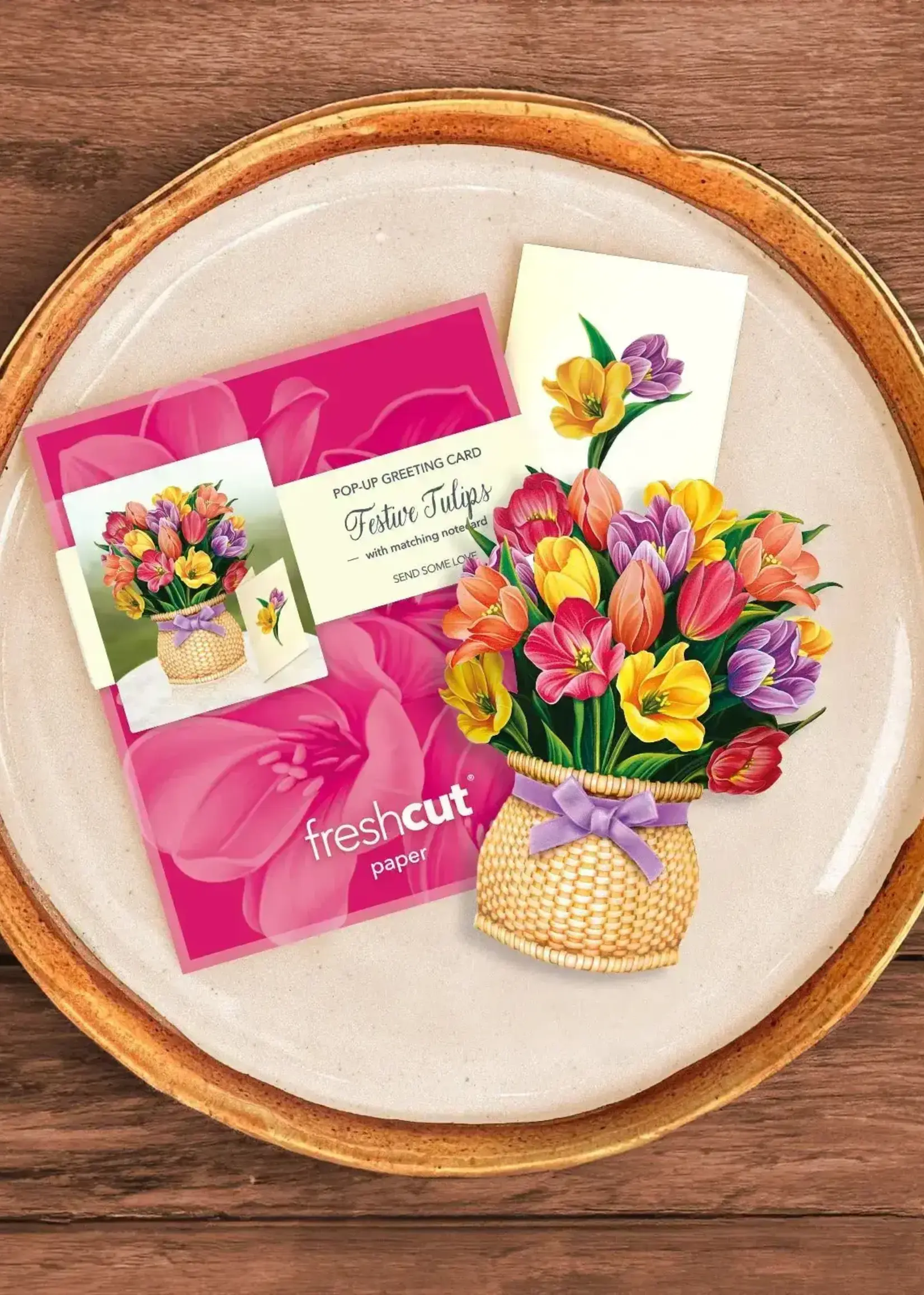 Fresh Cut Flowers Mini Pop Up Card - Festive Tulips