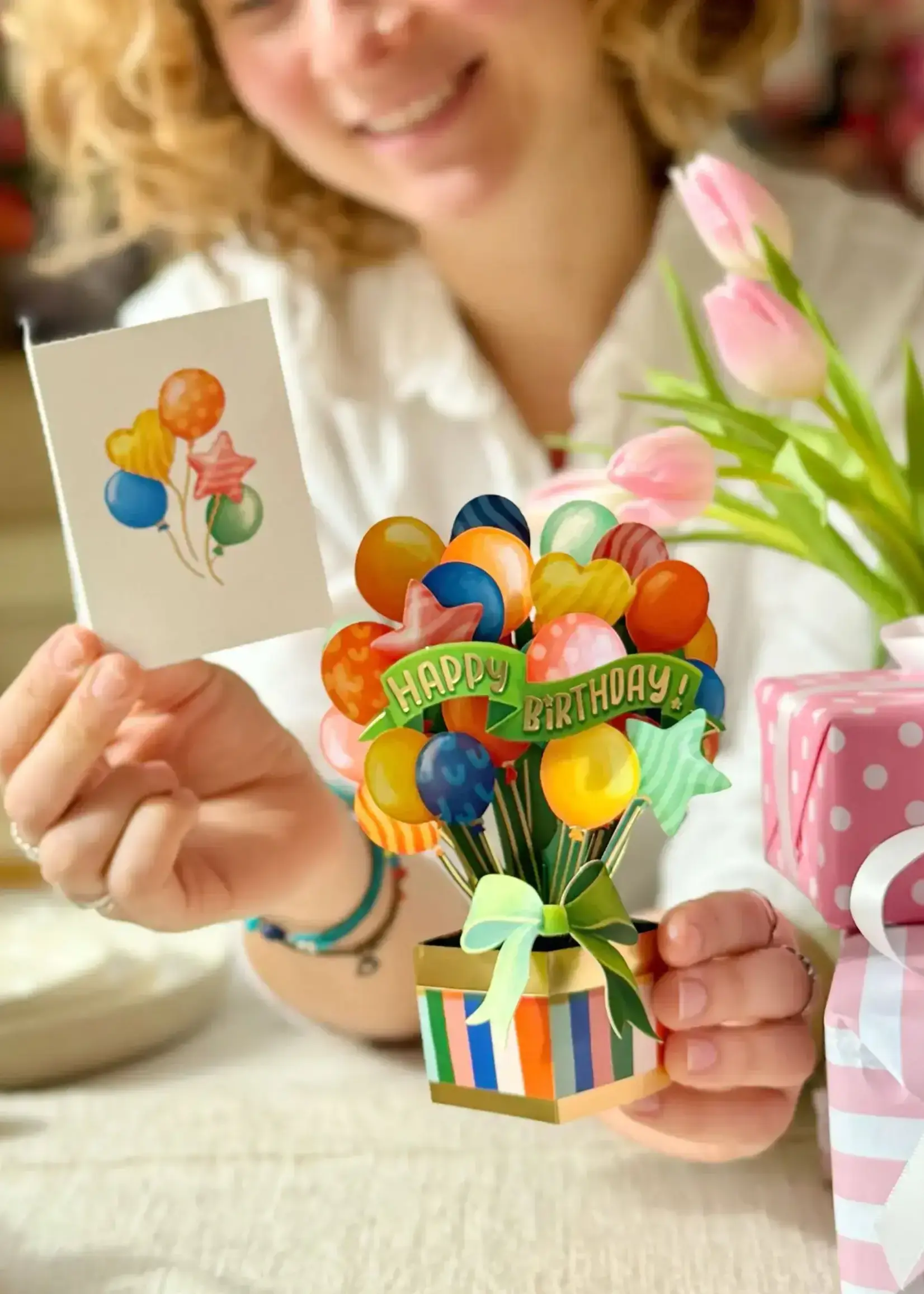 Fresh Cut Flowers Mini Pop Up Card - Birthday Balloons