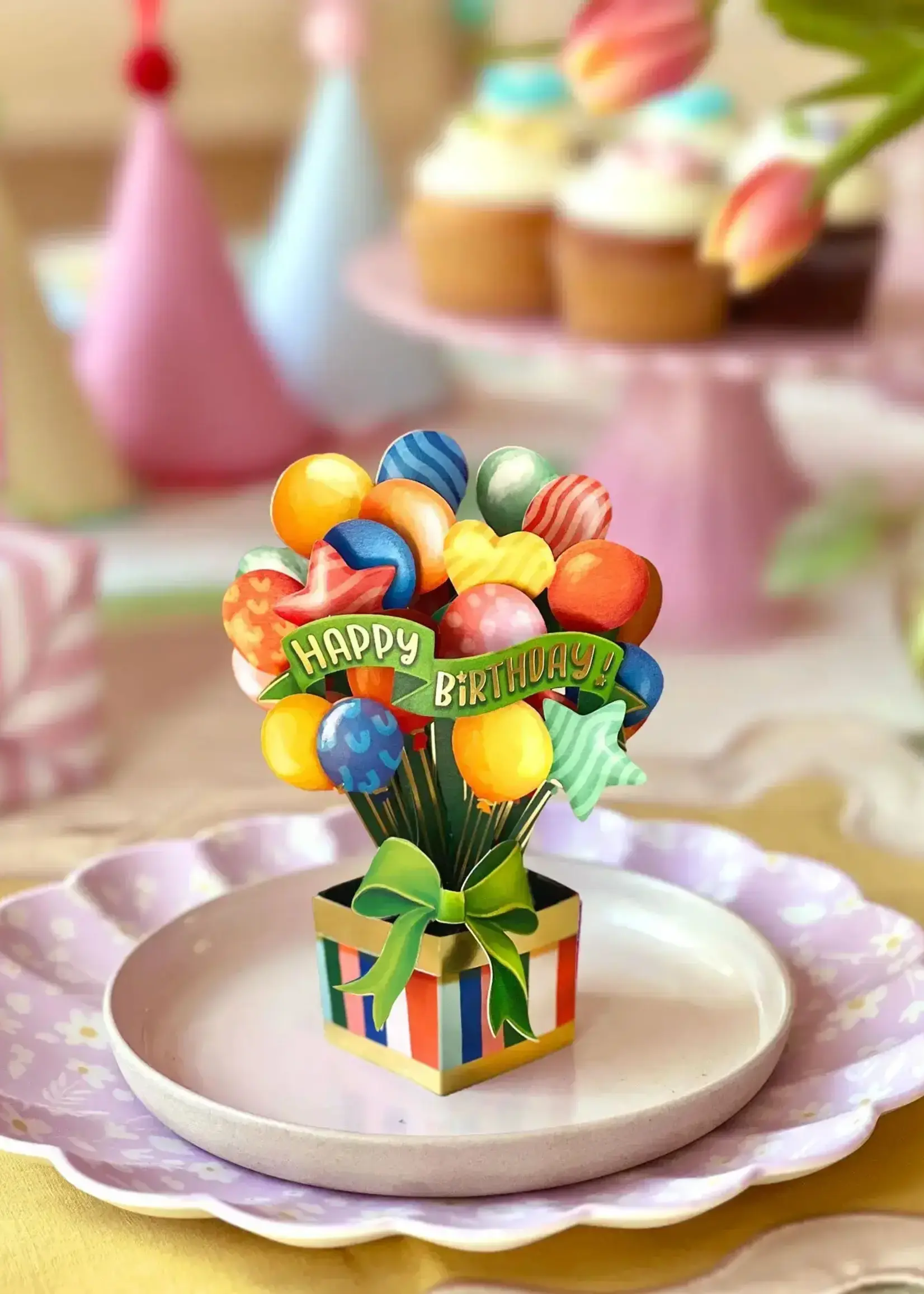 Fresh Cut Flowers Mini Pop Up Card - Birthday Balloons