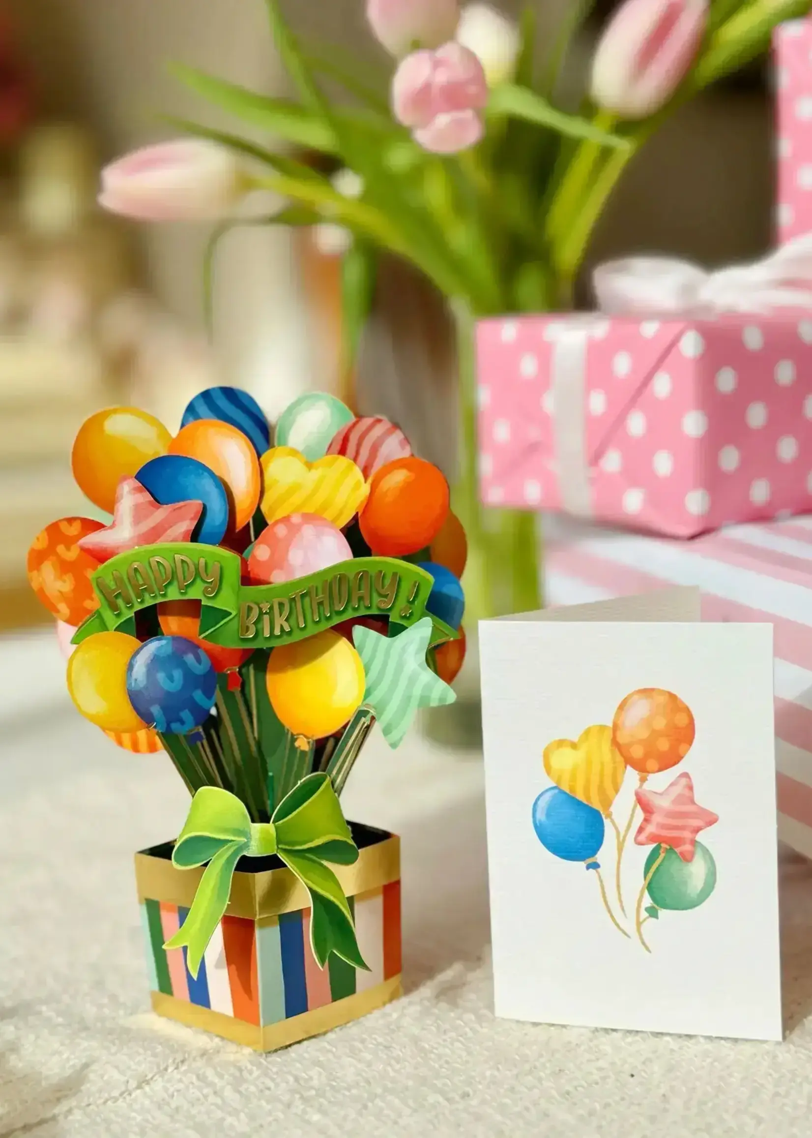 Fresh Cut Flowers Mini Pop Up Card - Birthday Balloons
