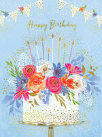 Birthday Cake Blue Floral - Happy Birthday