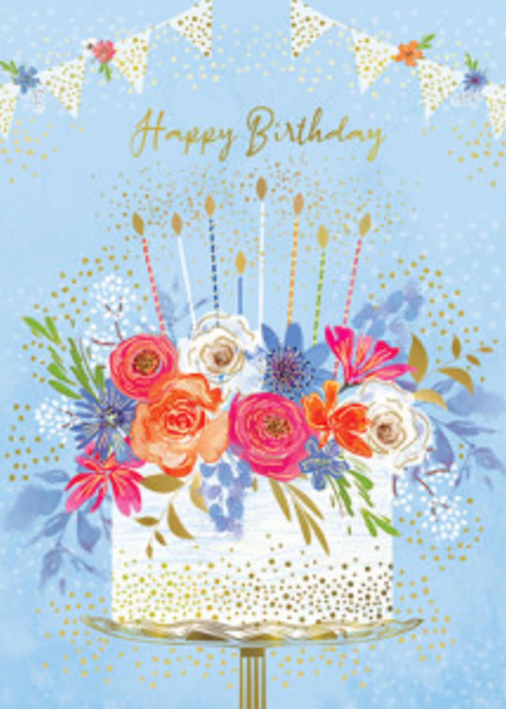 Birthday Cake Blue Floral - Happy Birthday