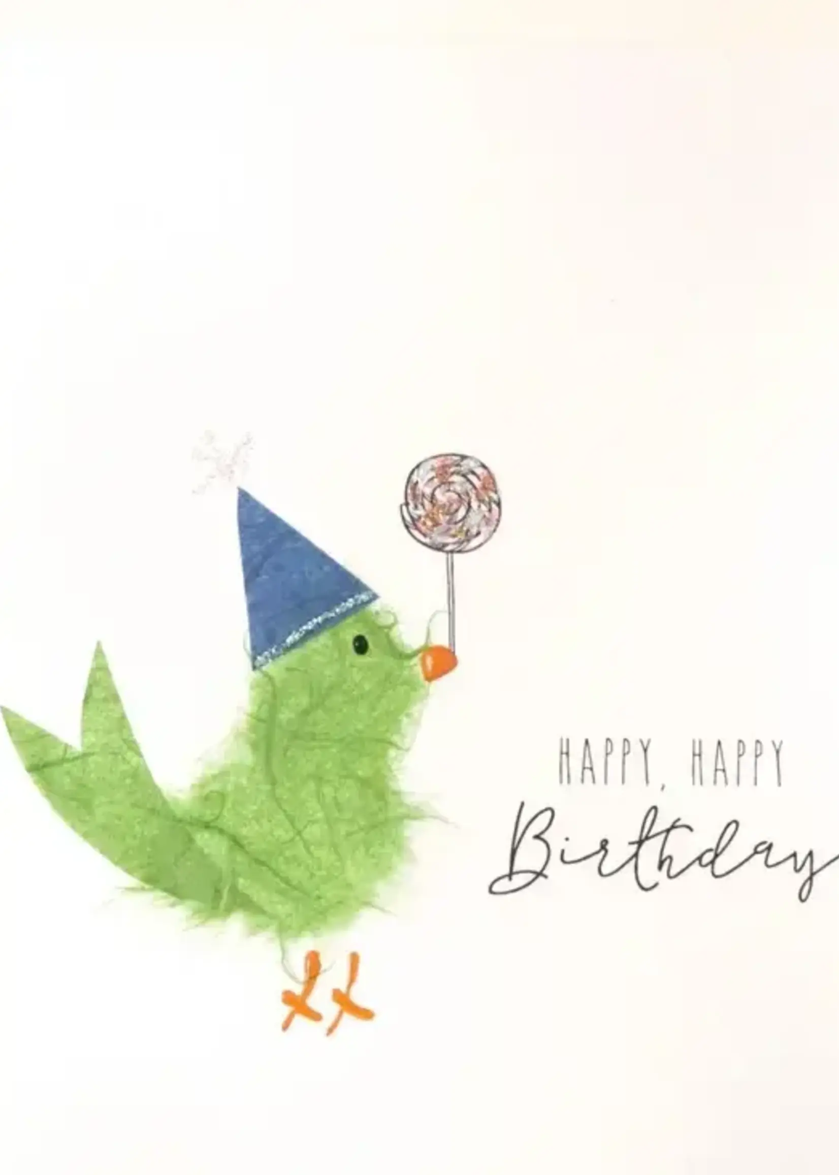 Happy Happy Birthday - Green Bird w Lollipop