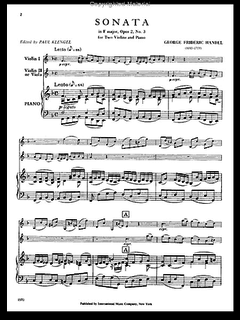International Music Company Handel, G.F.: Sonata in F Major Op. 2, No.3 (two violins, and piano)