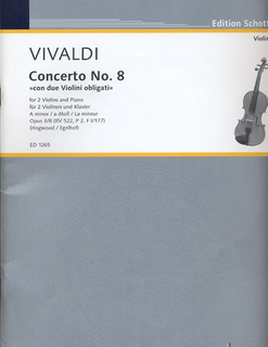 HAL LEONARD Vivaldi, A. (Hogwood/Egelhof): Concerto No.8 for 2 Violins and Piano in A minor, Op.3/8, RV 522, P2, FI/177) (two violins, and piano)