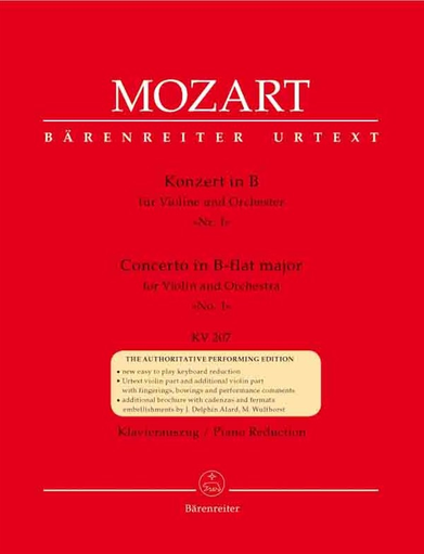 Barenreiter Mozart, W.A. (Mahling): Concerto No. 1 in Bb Major, KV 207 (violin & piano) Barenreiter Urtext