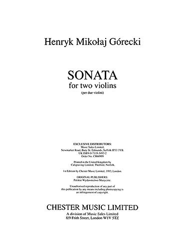 Gorecki, Henryk: Sonata (2 violins) - Special Import