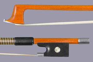 Pernambuco violin bow, unbranded, fine quality, with silver-mounted ebony frog