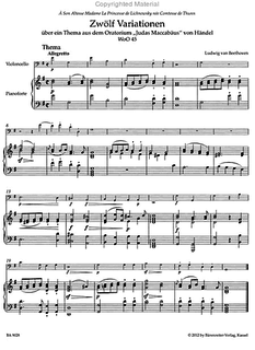 Barenreiter Beethoven (Del Mar): Variations for Cello & Piano, WoO45, Op.66, WoO46 - URTEXT (cello & piano) B‚Äö√†√∂¬¨√ürenreiter