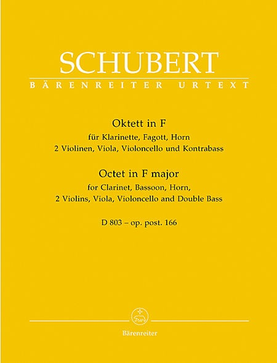 Barenreiter Schubert, F.: Octet Op.166-2 violins, viola, cello, bass, Clarinet, F horn, bassoon, Barenreiter