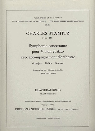 Stamitz, Charles: Symphonie concertante in D Major for Violin & Viola (piano acc)