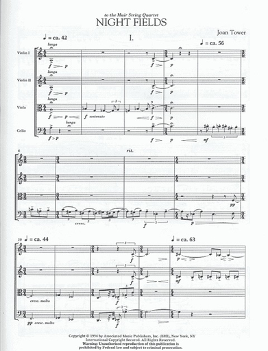 HAL LEONARD Tower, Joan: Night Fields (string quartet) score and parts