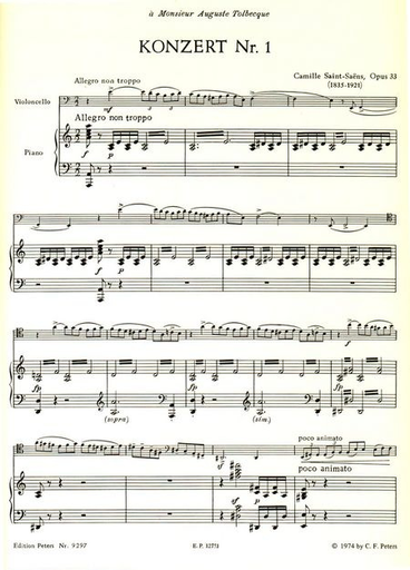 C.F. Peters Saint-Saens, Camille: Concerto No.1 OP.33 (cello & piano)