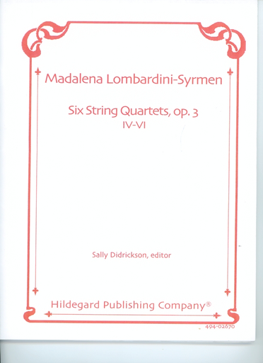 Carl Fischer Lombardini-Syrmen, Madalena: Six String Quartets, Op.3 No. 4-6 (2 violins, viola, cello) score and parts